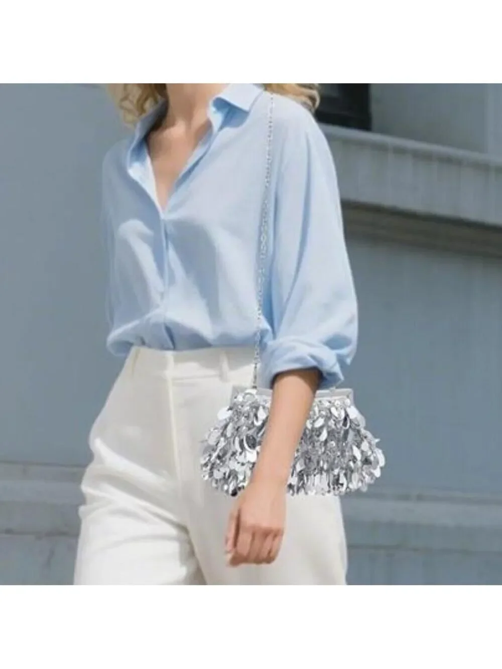 Sparkly  Silver Evening Clutch Purse for Women Elegant Sequined Party  Handbag